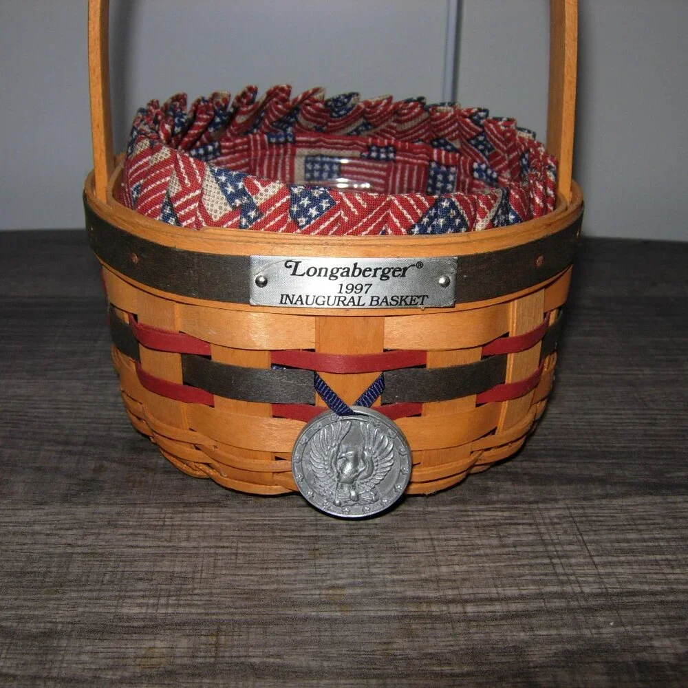 Vintage Longaberger 1997 Inaugural Basket W/Liner, Tie On & Protector